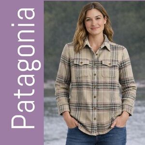 Patagonia 100% Organic Cotton Plaid Flannel Shirt Women’s Size 4 Neutral Mojave